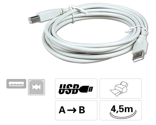 USB - Anschlußkabel Stecker A auf B, 4,5 m