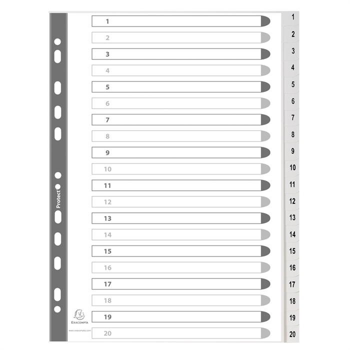 Register aus PP weiß mit Zahlenaufdruck 20-teilig, für DIN A4 kaufen
